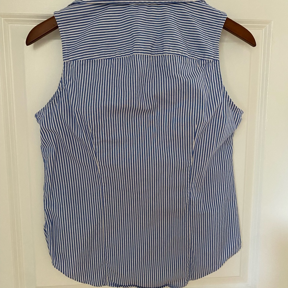 J. Crew Blue and White Striped Sleeveless Button down Shirt S - Picture 2 of 7